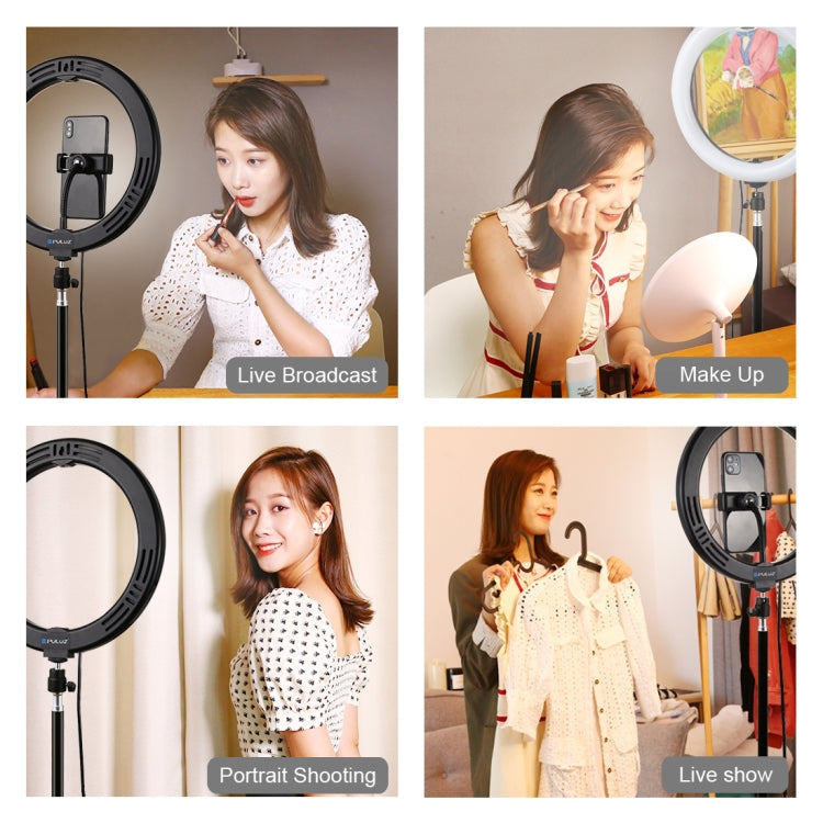 PULUZ 10.2 inch 26cm USB 3 Modes Dimmable Dual Color Temperature LED Curved Diffuse Light Ring Vlogging Selfie Photography Video Lights with Phone Clamp