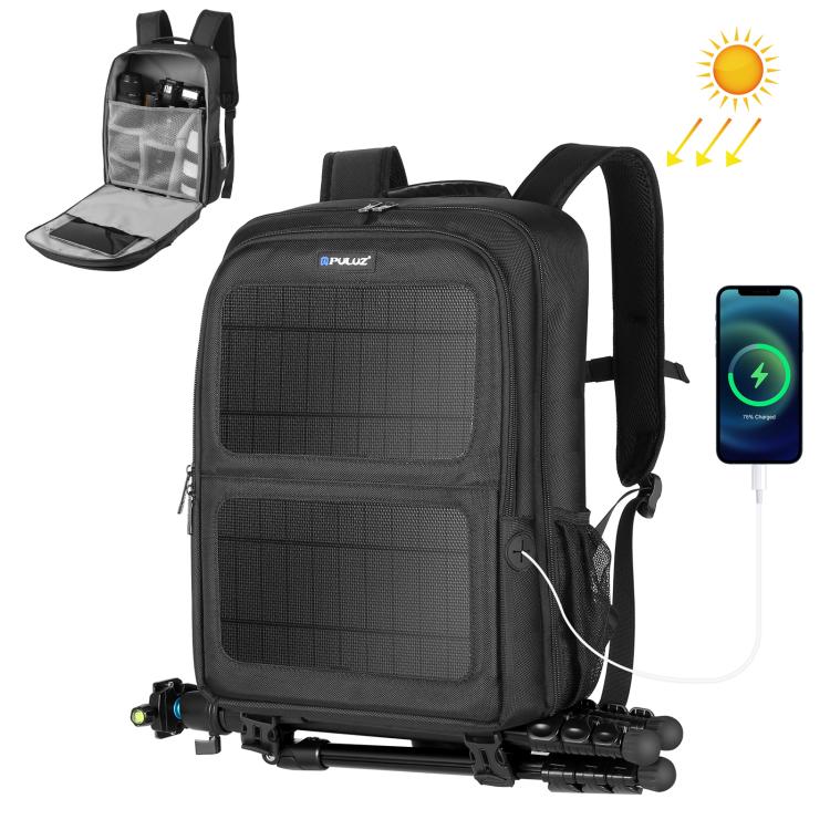 PULUZ Solar Power Outdoor Portable Camera Dual Shoulders Backpack Laptop Bag