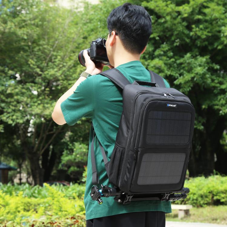 PULUZ Solar Power Outdoor Portable Camera Dual Shoulders Backpack Laptop Bag