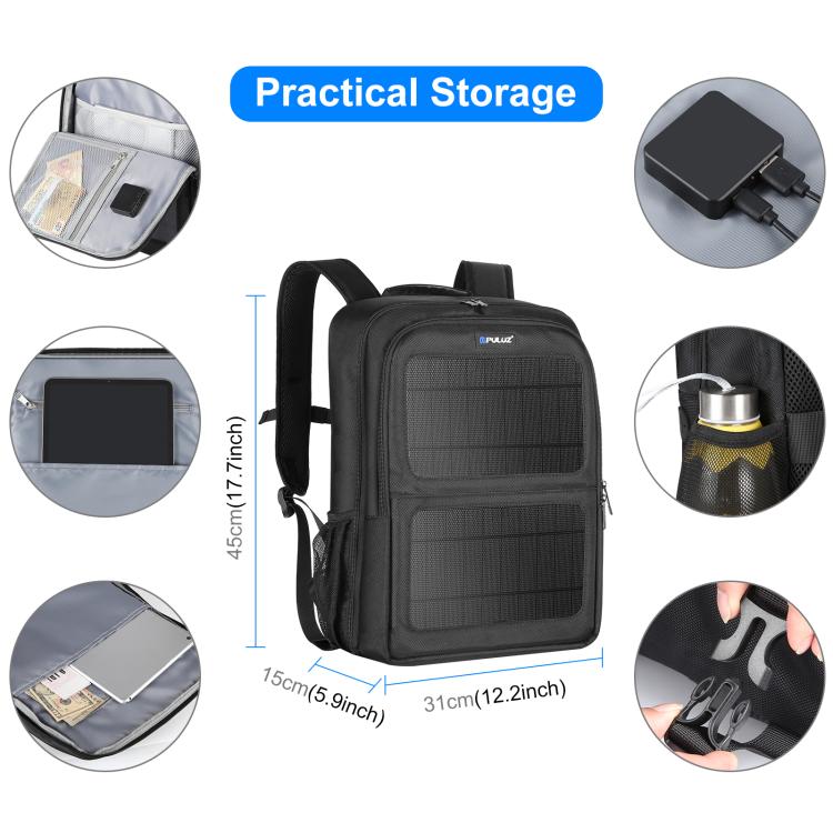 PULUZ Solar Power Outdoor Portable Camera Dual Shoulders Backpack Laptop Bag