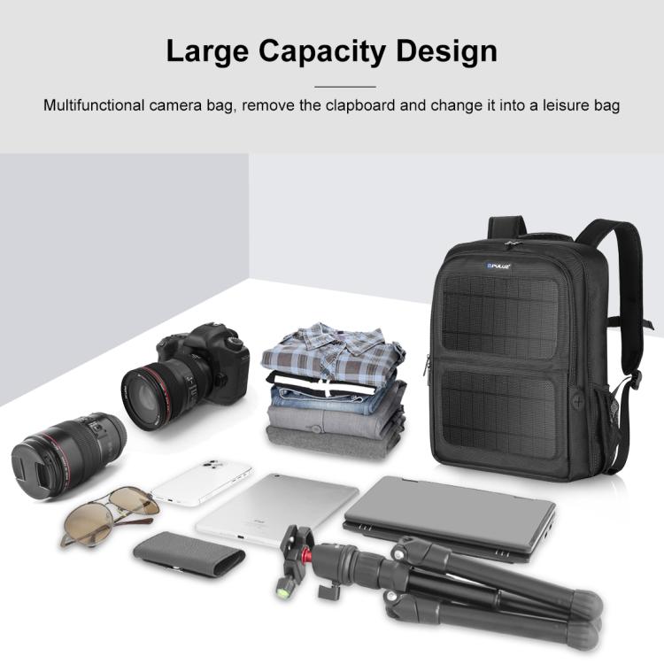 PULUZ Solar Power Outdoor Portable Camera Dual Shoulders Backpack Laptop Bag