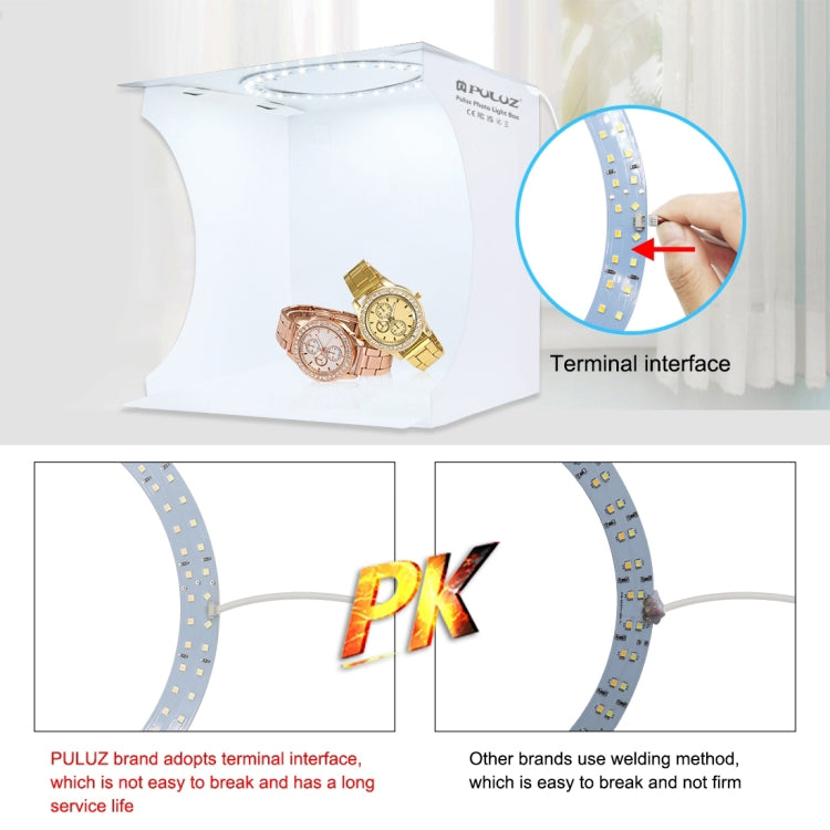 PULUZ 23cm Ring LED Panel Folding Portable Light Photo Lighting Studio Shooting Tent Box Kit with 6 Colors Backdrops (Black, White, Yellow, Red, Green, Blue), Unfold Size: 24cm x 23cm x 23cm