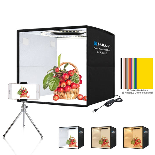 PULUZ 25cm Folding Portable 3 Modes Dual Color Temperature Ring Light Photo Lighting Studio Shooting Tent Box with 6 x Dual-side Color Backdrops, Size: 25cm x 25cm x 25cm