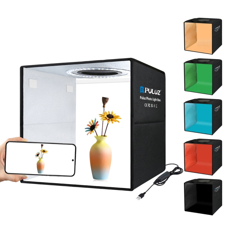 PULUZ 30cm Folding  High 97 CRI Ring Light Photo Lighting Studio Shooting Tent Box Kit with 6 Colors Backdrops (Black, White, Orange, Red, Green, Blue), Unfold Size: 30cm x 30cm x 30cm
