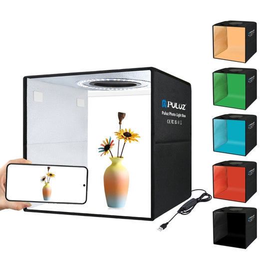 PULUZ 30cm Folding  High 97 CRI Ring Light Photo Lighting Studio Shooting Tent Box Kit with 6 Colors Backdrops (Black, White, Orange, Red, Green, Blue), Unfold Size: 30cm x 30cm x 30cm