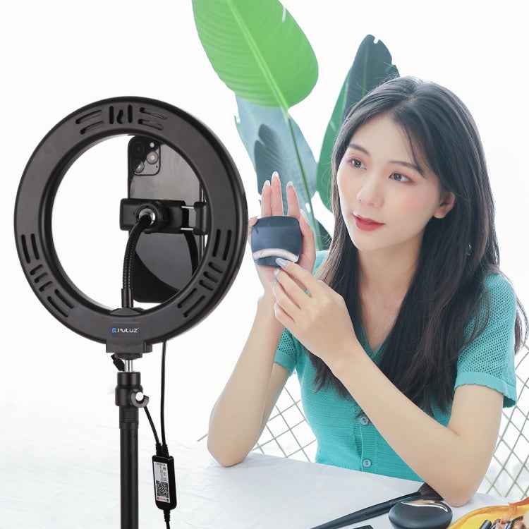 PULUZ 7.9 inch 20cm USB RGB Dimmable LED Dual Color Temperature LED Curved Light Ring Vlogging Selfie Photography Video Lights with Phone Clamp