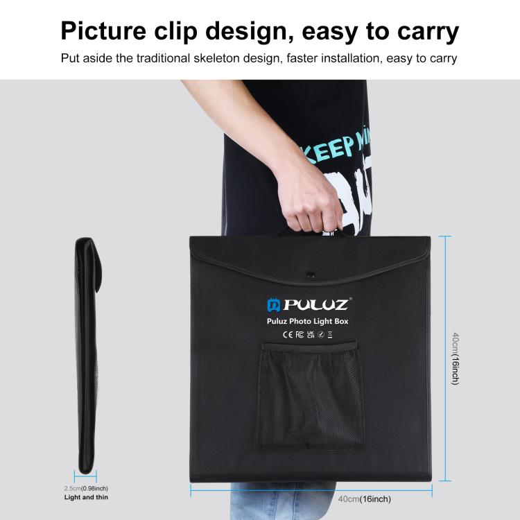PULUZ 40cm Folding Portable White Light Dimmable Photo Lighting Studio Shooting Tent Box Kit with 6 Colors (Black, Orange, White, Red, Green, Blue) Backdrops