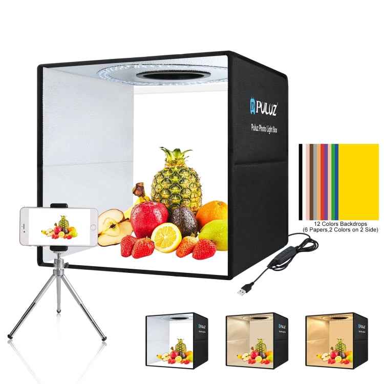 PULUZ 40cm Folding Portable Ring Light USB Photo Lighting Studio Shooting Tent Box with 6 x Dual-side Color Backdrops, Size: 40cm x 40cm x 40cm