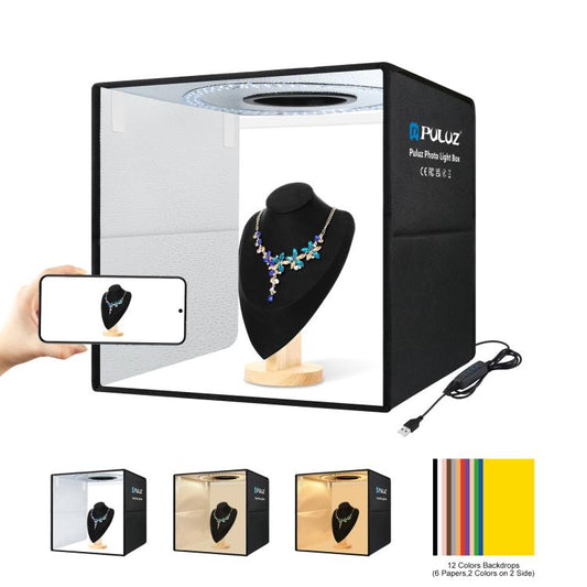 PULUZ 40cm Folding Portable Ring Light USB Photo Lighting Studio Shooting Tent Box with 6 x Dual-side Color Backdrops, Size: 40cm x 40cm x 40cm