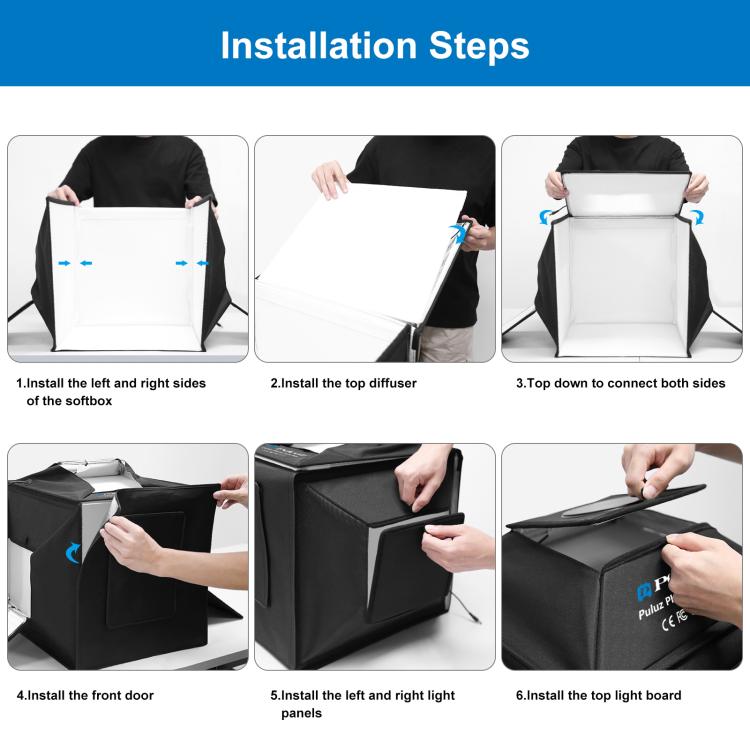 PULUZ 40cm Folding 72W 5500K Studio Shooting Tent Soft Box Photography Lighting Kit with 4 Colors (Black, Orange, White, Green) Backdrops