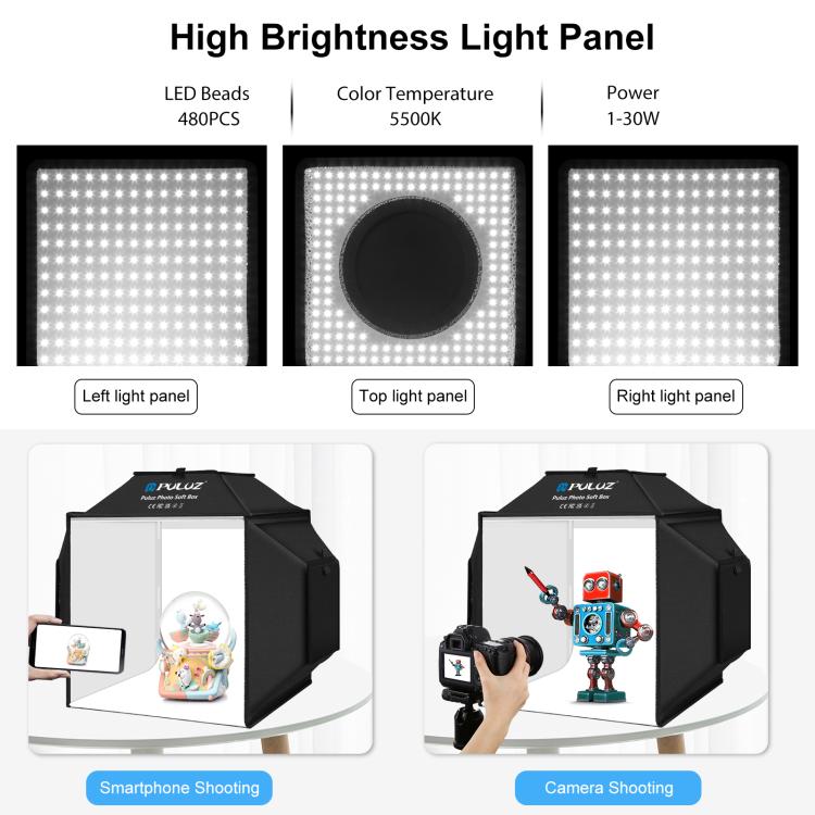 PULUZ 40cm Folding 72W 5500K Studio Shooting Tent Soft Box Photography Lighting Kit with 4 Colors (Black, Orange, White, Green) Backdrops
