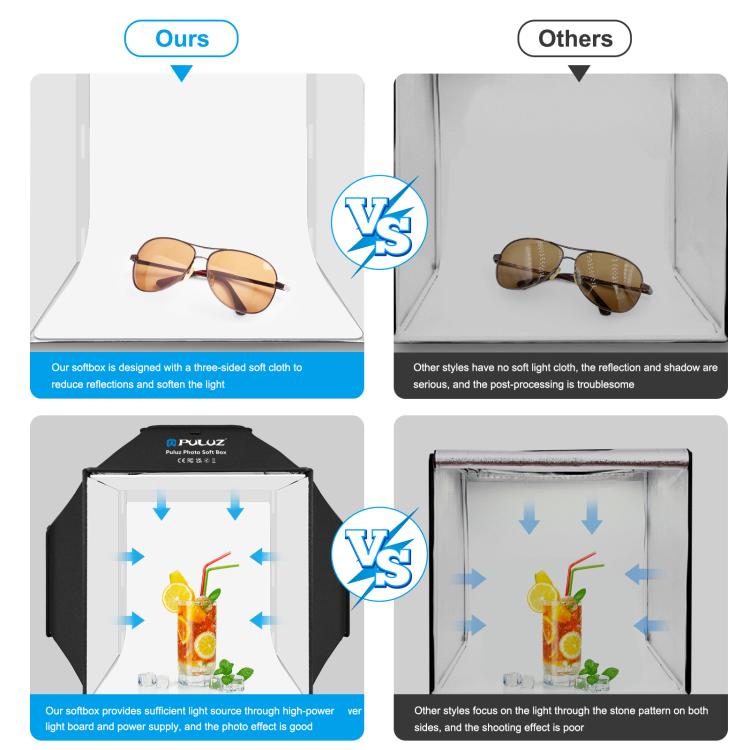 PULUZ 40cm Folding 72W 5500K Studio Shooting Tent Soft Box Photography Lighting Kit with 4 Colors (Black, Orange, White, Green) Backdrops, 40cm Folding 72W(UK Plug), 40cm Folding 72W(US Plug), 40cm Folding 72W(AU Plug), 40cm Folding 72W(EU Plug)