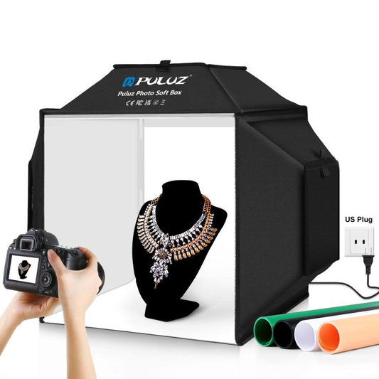 PULUZ 40 cm pliable 72 W 5 500 K Studio Shooting Tent Soft Box Kit d'éclairage photographique avec 4 couleurs (noir, orange, blanc, vert) arrière-plans