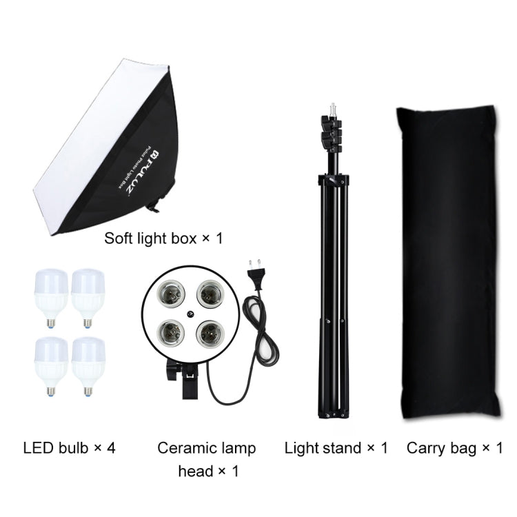 PULUZ 50x70cm Studio Softbox + 2m Tripod Mount + 4 x E27 20W 5700K White Light LED Light Bulb Photography Lighting Kit