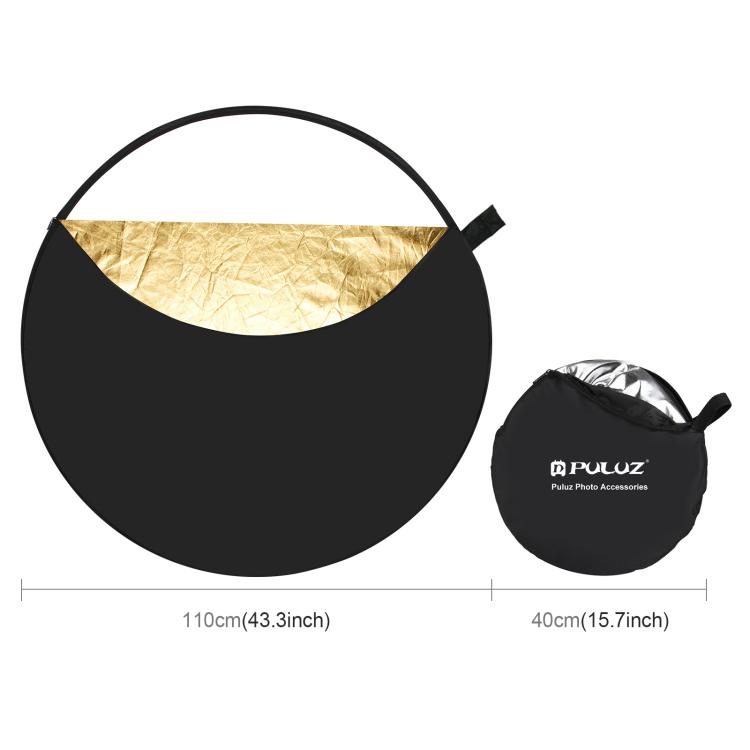 PULUZ 110cm 5 in 1 (Silver / Translucent / Gold / White / Black) Folding Photo Studio Reflector Board