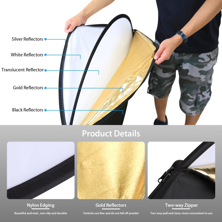 PULUZ 110cm 5 in 1 (Silver / Translucent / Gold / White / Black) Folding Photo Studio Reflector Board