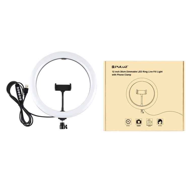 PULUZ 11.8 inch 30cm Curved Surface USB 10 Modes 8 Colors RGBW Dimmable LED Ring Vlogging Photography Video Lights with Tripod Ball Head & Phone Clamp