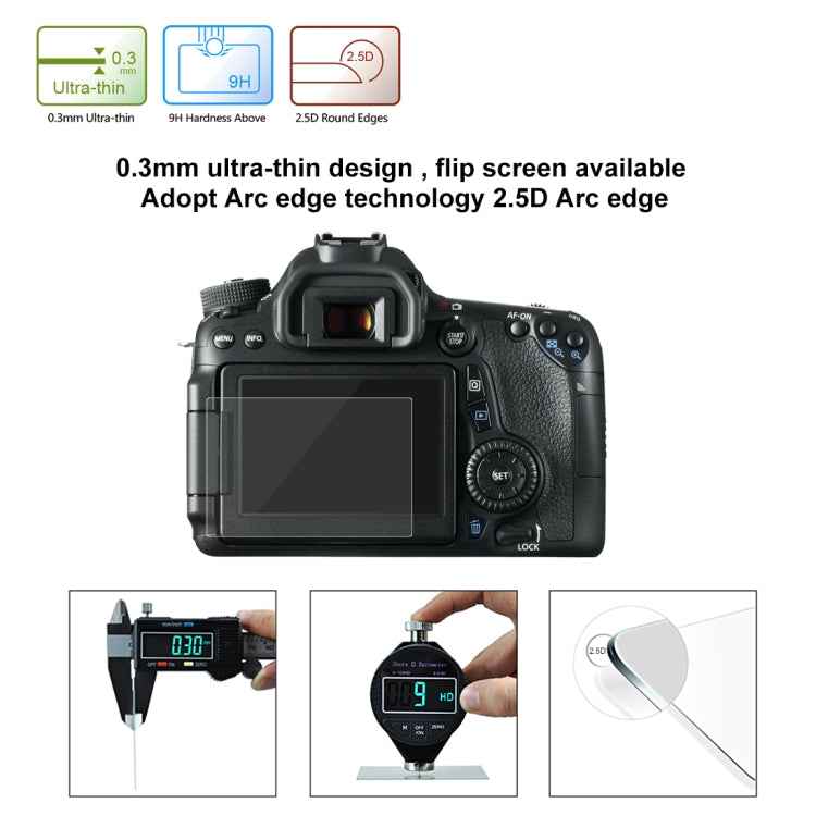 PULUZ 2.5D 9H Tempered Glass Film for Canon 650D, Compatible with 90D / 80D / 70D / 77D(9000D) / 800D(X9I) / 700D(X7I) / 750D(X8I) / 760D(8000D) / XC10 / XC15 / 7D2, Pentax Q1 / K-S1 /Q10 / Q7, Panasonic ZS35, Nikon V1