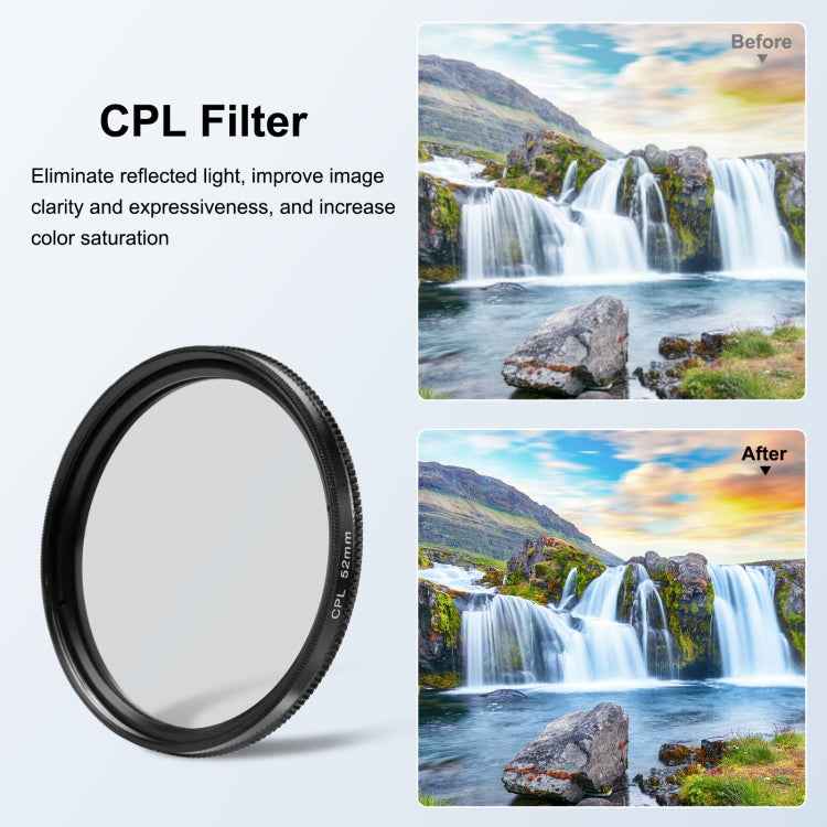 PULUZ 52mm CPL + UV Lens Filter with Adapter Ring for GoPro HERO12 Black /11 Black /11 Black Mini /10 Black /9 Black