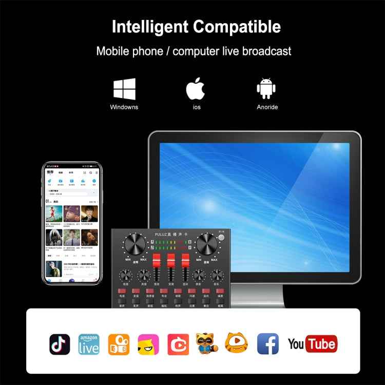 PULUZ Live Broadcasting Sound Card Bluetooth Karaoke Singing Recording Sound Mixer for Mobile Phone / Computer / Laptop / Tablet PC, Chinese Version