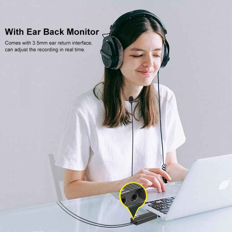 PULUZ USB Clip-on Wired Lapel Mic Recording Microphone Lavalier Silent Condenser Microphone, 1.2m USB