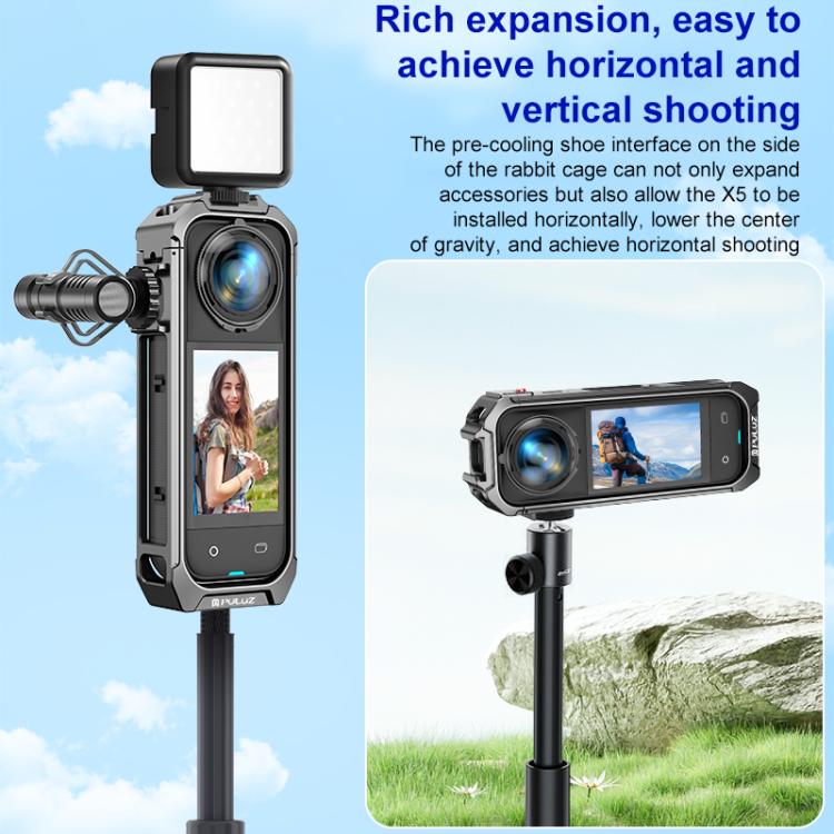 For Insta360 X4 PULUZ Aluminum Alloy Protective Cage Rig Expand Cold Shoe Housing Frame, For Insta360 X5