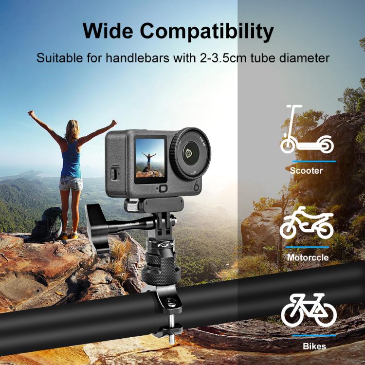 PULUZ 360 Degree Rotation MotorBike Aluminum Mount Handlebar Adapter with Screw for GoPro, Insta360, DJI and Other Action Cameras, Handlebar Adapter Mount 3