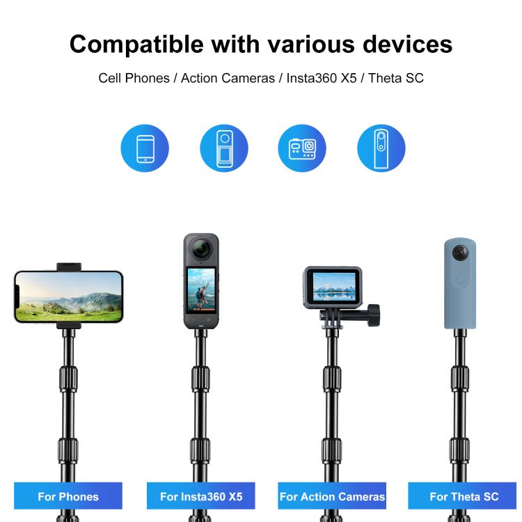 PULUZ 1.2m Aluminum Alloy Invisible Selfie Stick Anti-Shake Vlog Locking Telescopic Extension Monopod, 1.2m  Invisible Selfie Stick