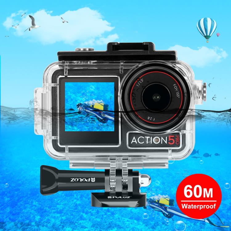 For DJI Osmo Action 5 Pro / 3 / 4 PULUZ 60m Underwater Waterproof Housing Diving Case with Cold Shoe & Buckle Basic Mount & Screw