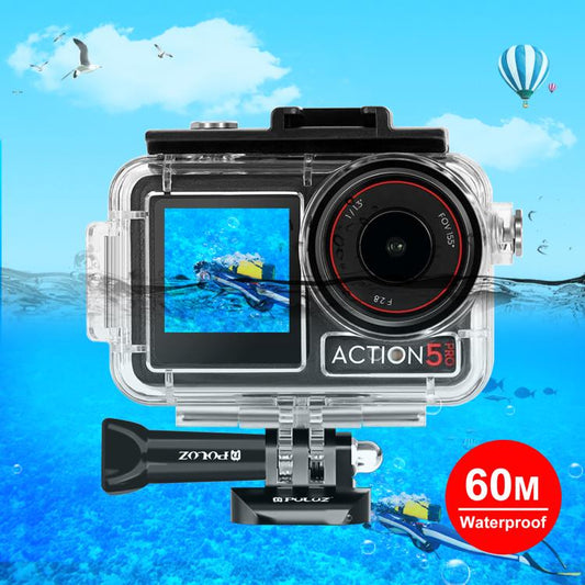 For DJI Osmo Action 5 Pro / 3 / 4 PULUZ 60m Underwater Waterproof Housing Diving Case with Cold Shoe & Buckle Basic Mount & Screw