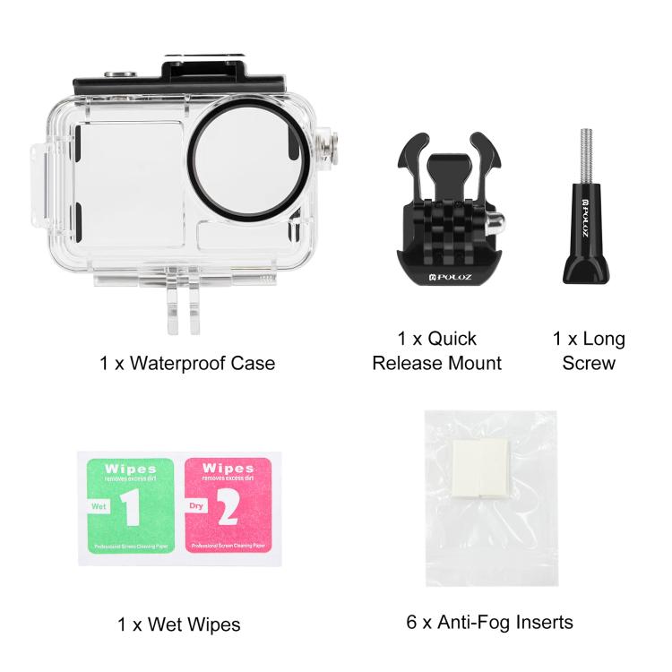 For DJI Osmo Action 5 Pro / 3 / 4 PULUZ 60m Underwater Waterproof Housing Diving Case with Cold Shoe & Buckle Basic Mount & Screw