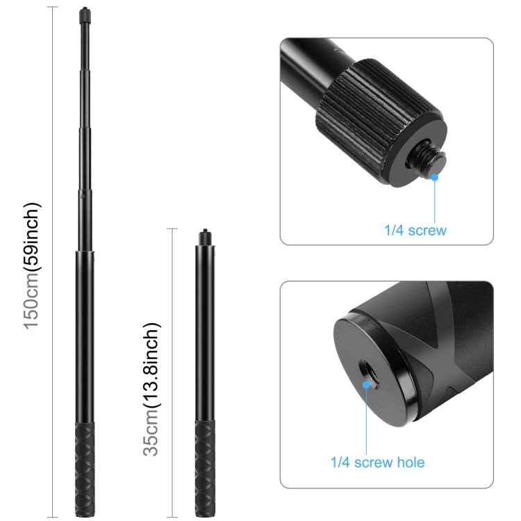 PULUZ 157cm Metal Selfie Stick Monopod  for Insta360 One RS / X2 / X3 / X4 / DJI Osmo 360