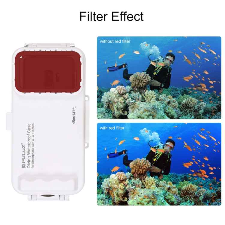 PULUZ 45m/147ft Waterproof Diving Case Photo Video Taking Underwater Housing Cover for iPhone 17 Pro / 17 / Air / 16 / 16 Pro / 15 / 15 Pro, Galaxy, Huawei, Xiaomi, Google Android OTG Smartphones with Type-C Port