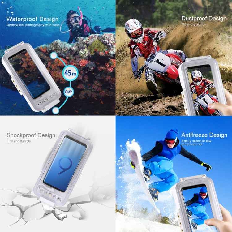 PULUZ 45m/147ft Waterproof Diving Case Photo Video Taking Underwater Housing Cover for iPhone 17 Pro / 17 / Air / 16 / 16 Pro / 15 / 15 Pro, Galaxy, Huawei, Xiaomi, Google Android OTG Smartphones with Type-C Port