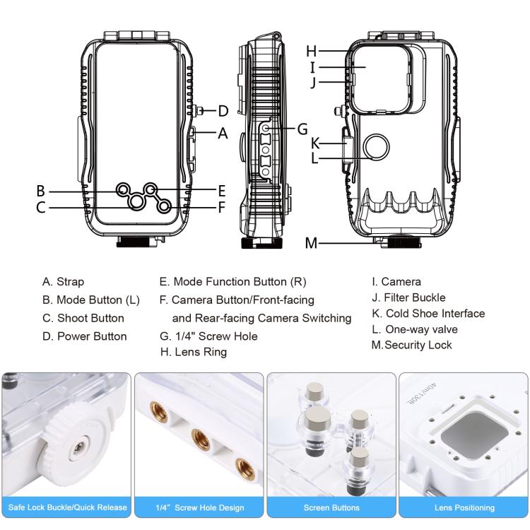 PULUZ 40m/130ft Waterproof Diving Case for iPhone 16 / 15 / 15 Pro / 14 / 14 Pro / 13 / 13 Pro / 12 / 12 Pro, with One-way Valve Photo Video Taking Underwater Housing Cover, For iPhone 16 / 15 / 15 Pro