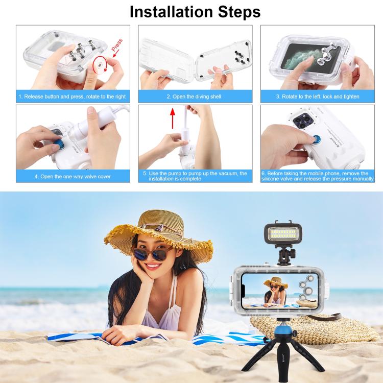 PULUZ 40m/130ft Waterproof Diving Case for iPhone 16 / 15 / 15 Pro / 14 / 14 Pro / 13 / 13 Pro / 12 / 12 Pro, with One-way Valve Photo Video Taking Underwater Housing Cover, For iPhone 16 / 15 / 15 Pro