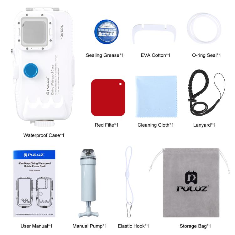 PULUZ 40m/130ft Waterproof Diving Case for 15 Pro Max / 15 Plus / iPhone 14 Plus / 14 Pro Max / 13 Pro Max / 12 Pro Max / 11 Pro Max, with One-way Valve Photo Video Taking Underwater Housing Cover, For iPhone 14 Plus / 14 Pro Max