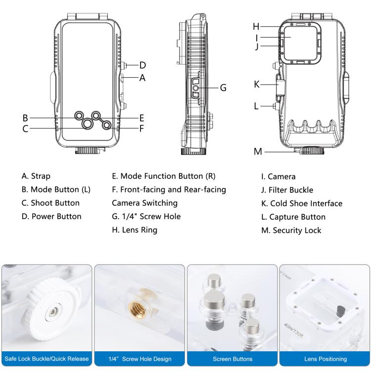 For iPhone 16 Pro Max PULUZ 40m/130ft Waterproof Diving Case with One-way Valve Photo Video Taking Underwater Housing Cover, For iPhone 16 Pro Max (White), For iPhone 16 Pro Max (Transparent)