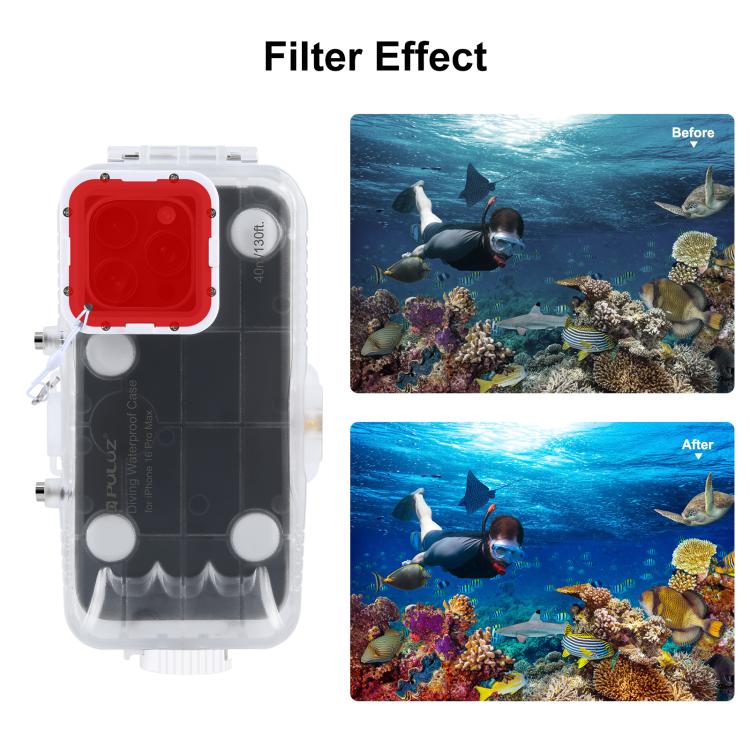 For iPhone 16 Pro Max PULUZ 40m/130ft Waterproof Diving Case with One-way Valve Photo Video Taking Underwater Housing Cover, For iPhone 16 Pro Max (White), For iPhone 16 Pro Max (Transparent)