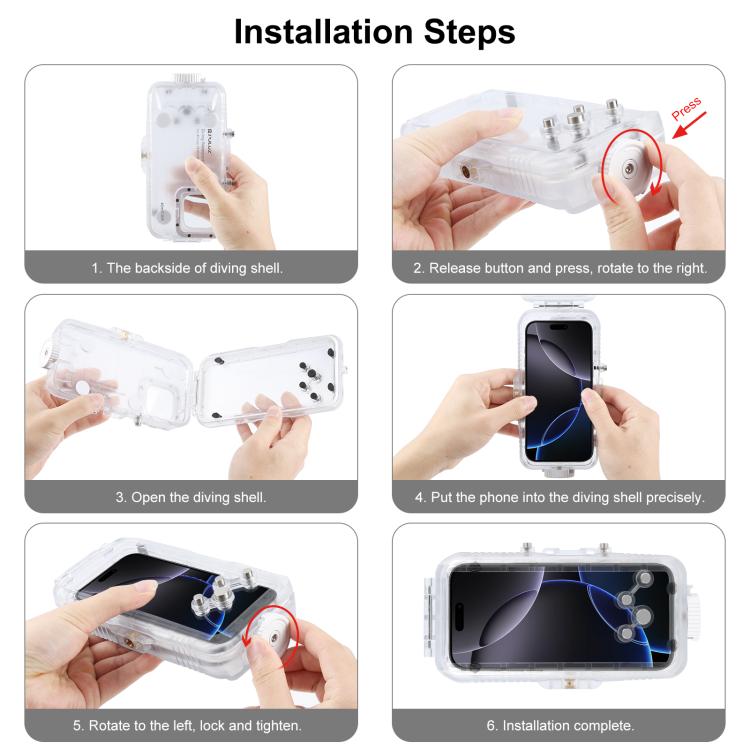 For iPhone 16 Pro Max PULUZ 40m/130ft Waterproof Diving Case with One-way Valve Photo Video Taking Underwater Housing Cover, For iPhone 16 Pro Max (White), For iPhone 16 Pro Max (Transparent)