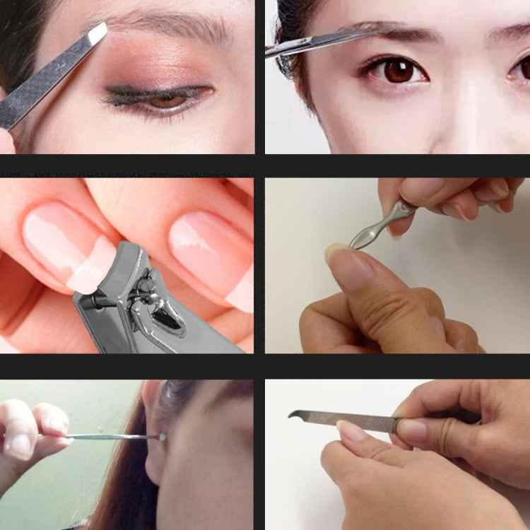 8 in 1 Nail Care Clipper Pedicure Manicure Kits (Large Nail Clippers, Small Nail Clippers, Oblique Nail Nipper, Dual Head Steel Push, Eyebrow Scissors, Eyebrow Tweezers, Ear Pick, Double Side Nail File) with Leather Bag