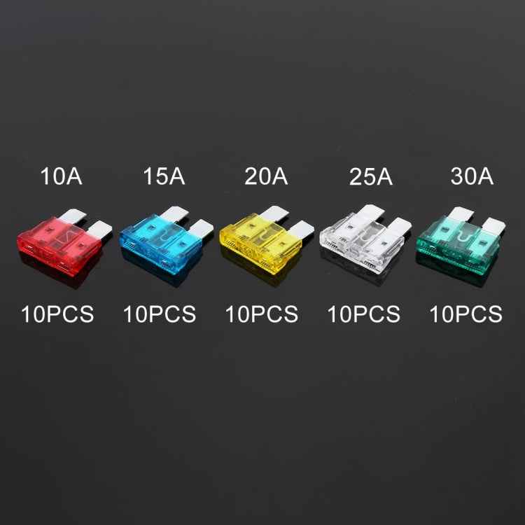 50 PCS 10A / 15A / 20A / 25A / 30A Blade Fuses Set for Car Vehicle