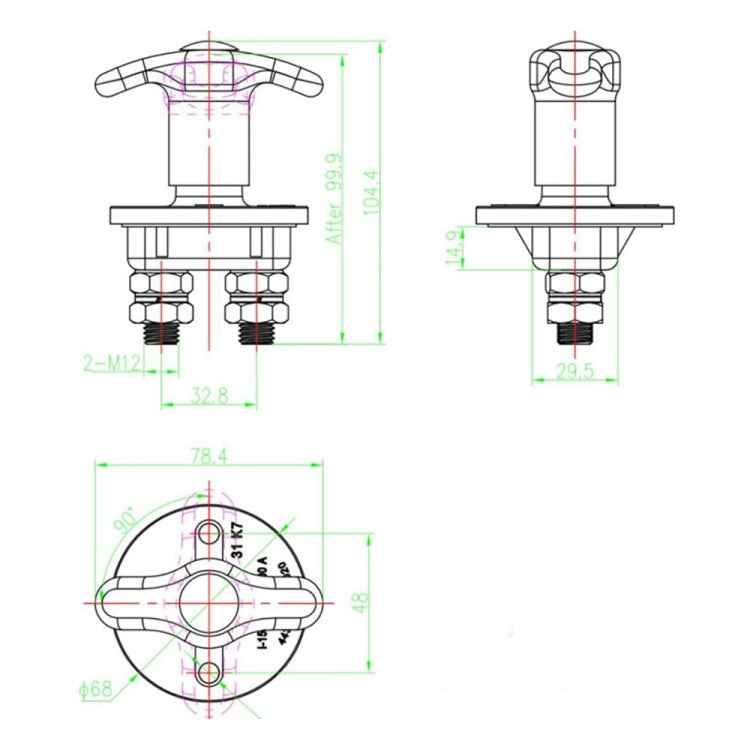 Car Battery Master Switch, Installed Hole Spacing: 48mm, DC 12V / 24V