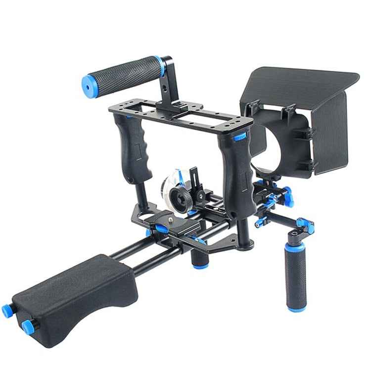 YELANGU YLG1103A-A Dual Handles Camera Shoulder Mount + Camera Cage Stabilizer Kit with Matte Box for DSLR Camera / Video Camera