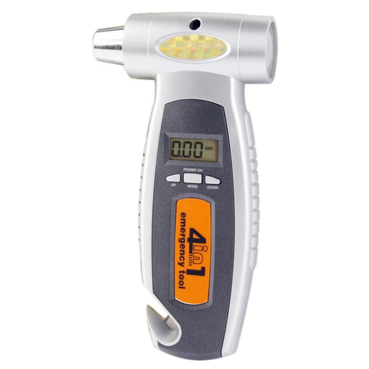 4 in 1 (Digital Tire Gauge + Flashlight + Emergency Hammer + Emergency Seat Belt Cutter) Emergency Utility Tool