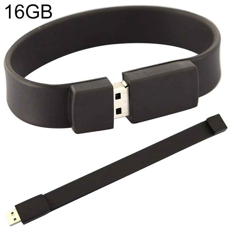 16GB Silicon Bracelets USB 2.0 Flash Disk, 16GB (Black)