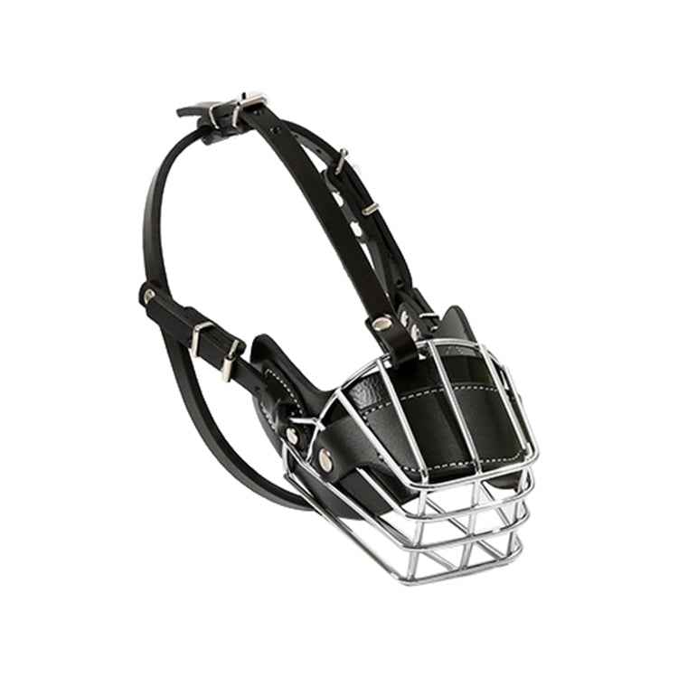 Steel Cage Style Dog Basket Wire Muzzle Protective Snout Cover with Leather Strap, Size: M