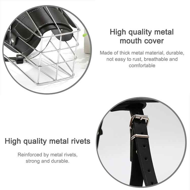 Steel Cage Style Dog Basket Wire Muzzle Protective Snout Cover with Leather Strap, Size: XXL