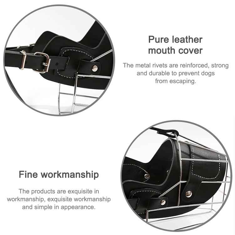 Steel Cage Style Dog Basket Wire Muzzle Protective Snout Cover with Leather Strap, Size: XXL