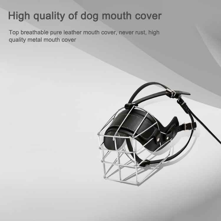 Steel Cage Style Dog Basket Wire Muzzle Protective Snout Cover with Leather Strap, Size: XXL